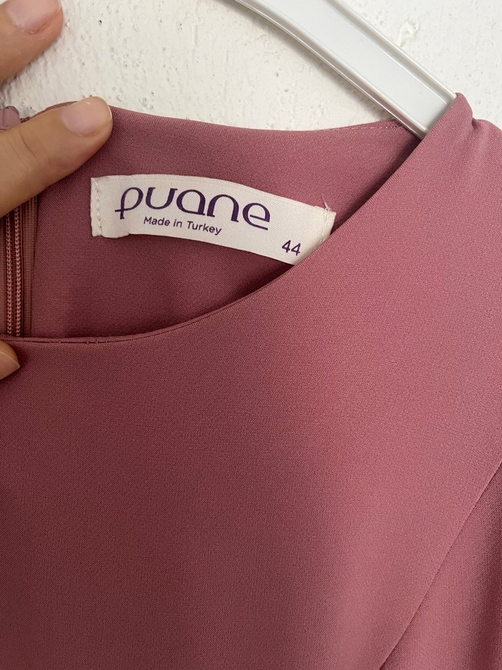 Gül kurusu  bel ve kol detaylı  Uzun Kollu Kadın Elbise - Görsel 3