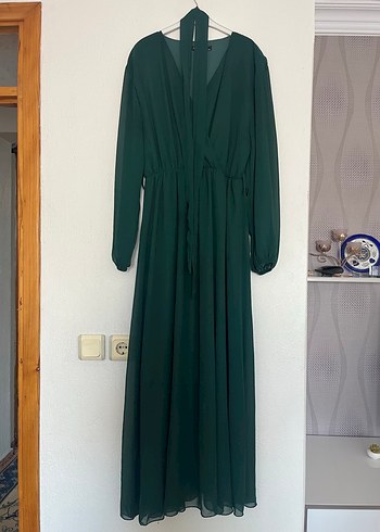 Kadın yeşil şifon astarlı büyük beden elbise - Görsel 2