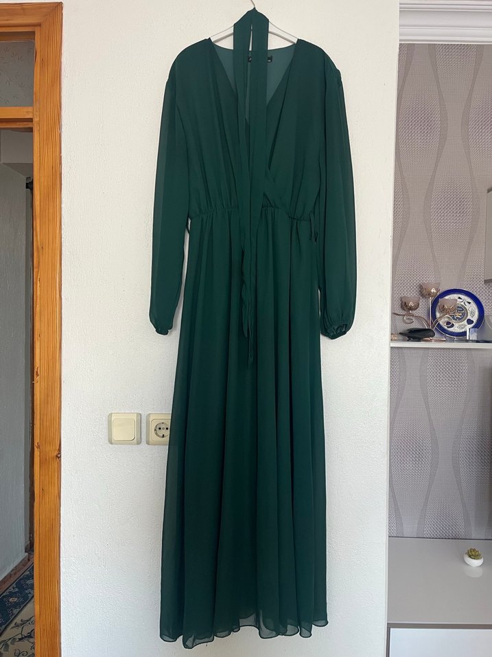 Kadın yeşil şifon astarlı büyük beden elbise - Görsel 2