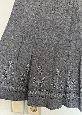 Gri Nakışlı Bohem uzun  Etek - Görsel 2