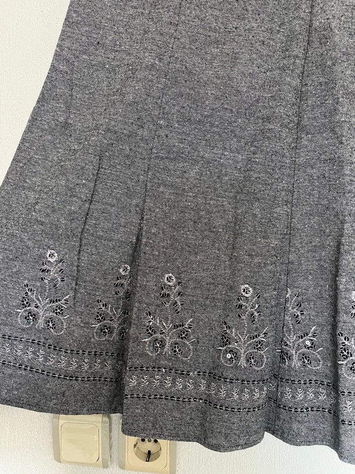 Gri Nakışlı Bohem uzun  Etek - Görsel 2