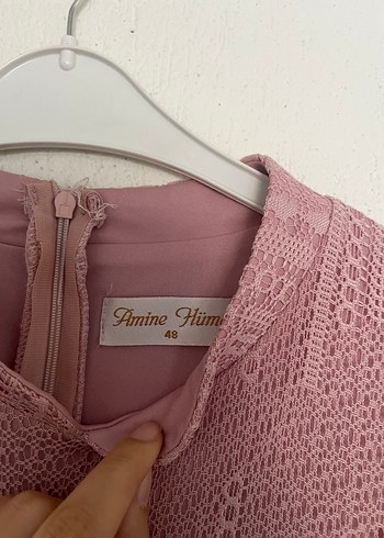 Dantel Detaylı Uzun Pembe tesettür Elbise - Görsel 2