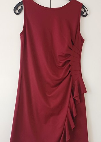 Bordo Drapeli Midi Elbise