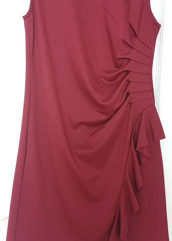 38 Beden Bordo Drapeli Midi Elbise