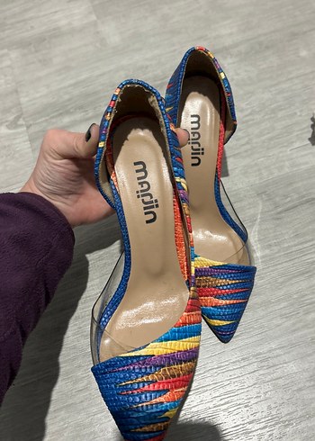 Renkli Yılan Desenli Stiletto Topuklu Kadın Ayakkabı - Görsel 5