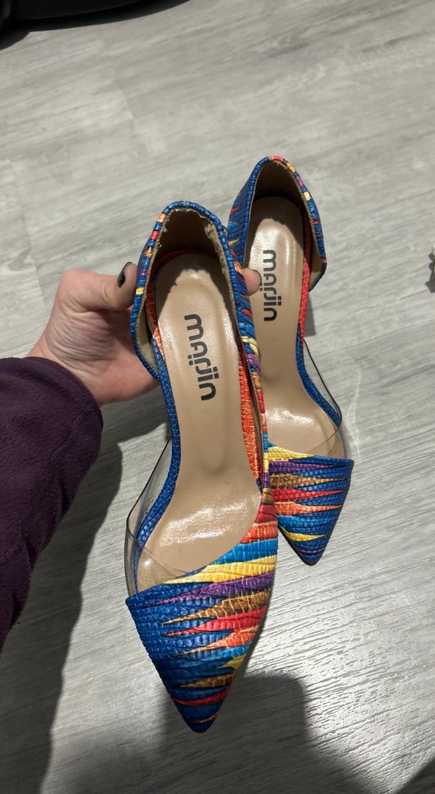 Renkli Yılan Desenli Stiletto Topuklu Kadın Ayakkabı - Görsel 5