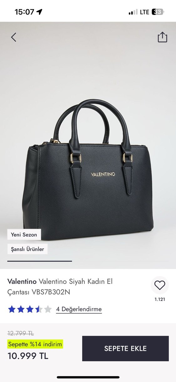 Valentino Siyah Deri Kadın El Çantası - Görsel 2