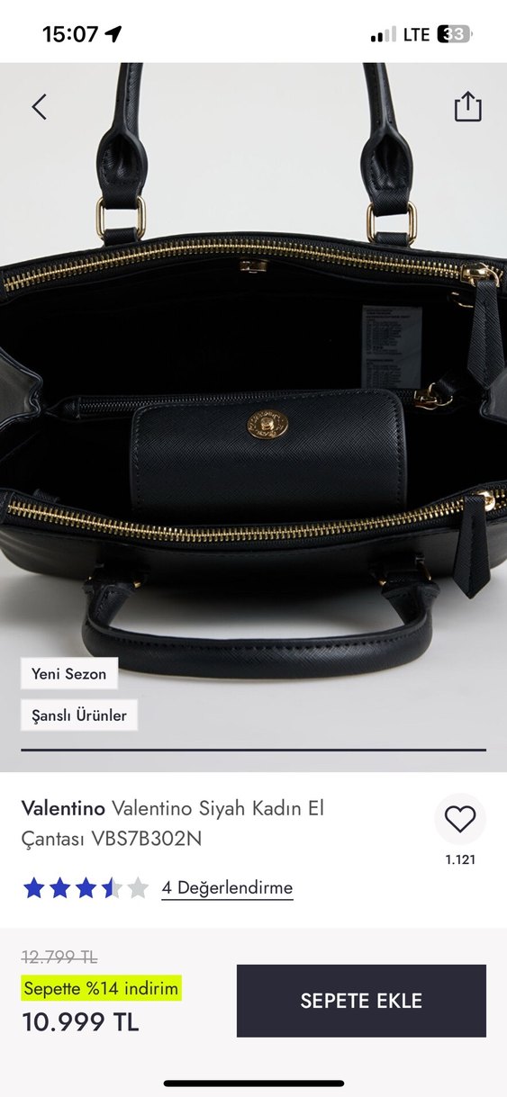 Valentino Siyah Deri Kadın El Çantası - Görsel 3