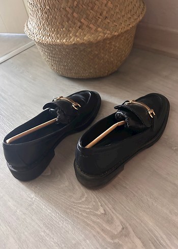 Kızlar için Kemerli Siyah Deri Loafer - Görsel 3