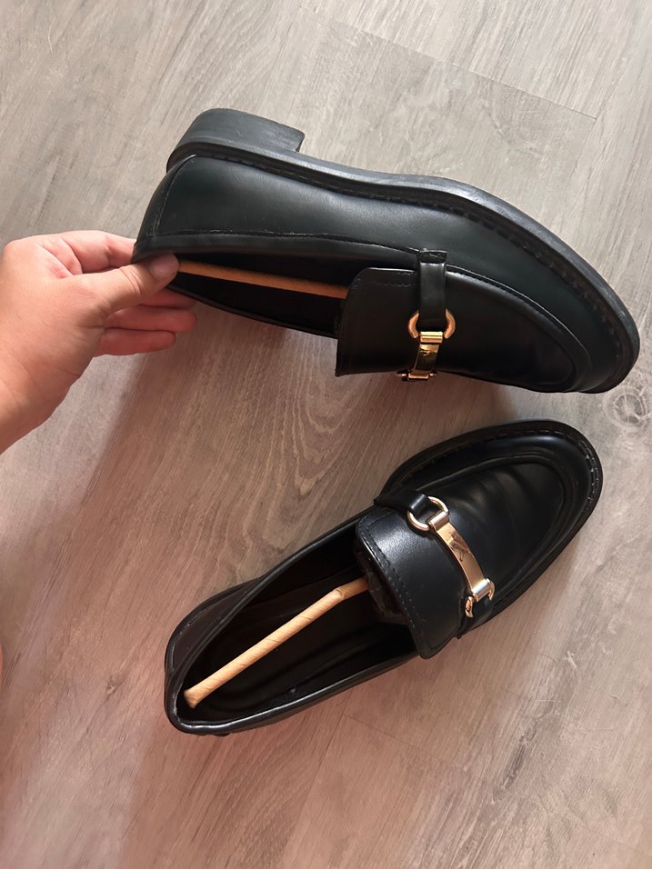 Kızlar için Kemerli Siyah Deri Loafer - Görsel 5