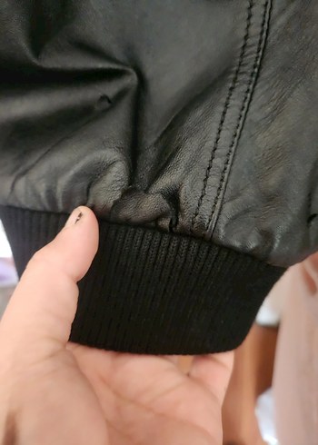 Siyah Deri Biker Ceket, Kemerli, Rahat Kesim - Görsel 3