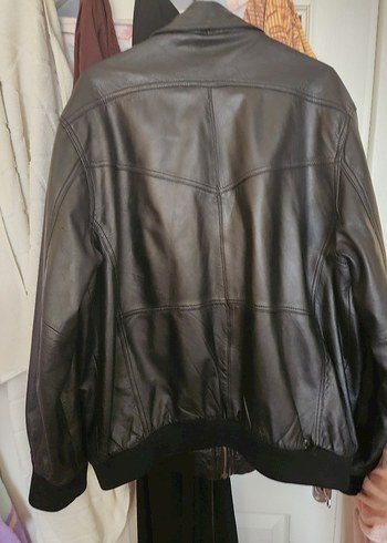 Siyah Deri Biker Ceket, Kemerli, Rahat Kesim - Görsel 2