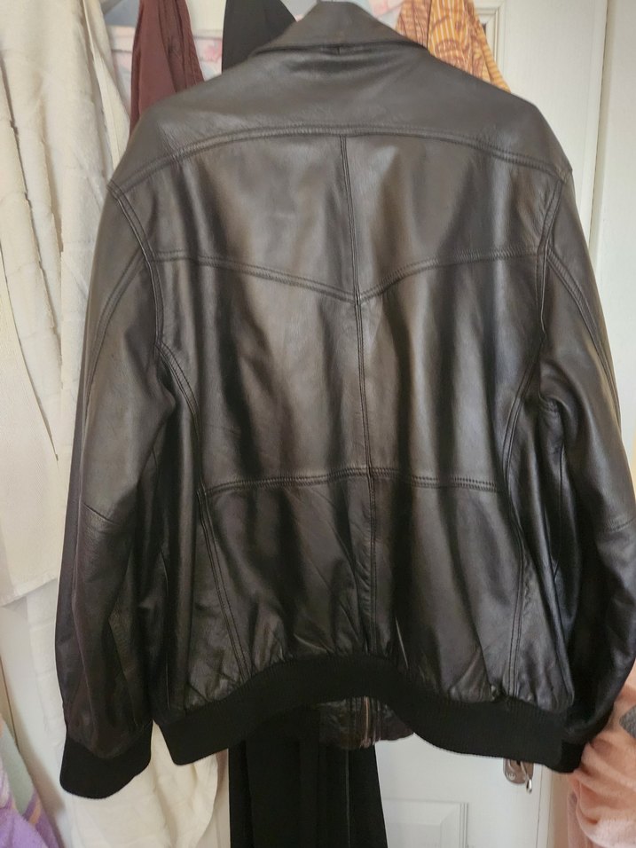 Siyah Deri Biker Ceket, Kemerli, Rahat Kesim - Görsel 2
