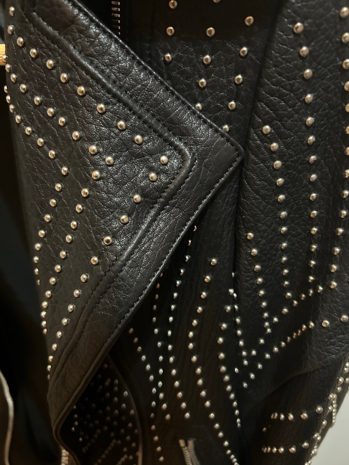 %100 gerçek deri Troklu Biker Ceket - Görsel 3