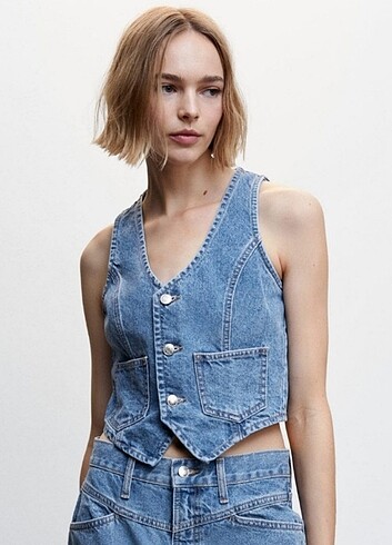 Mango etiketli denim yelek