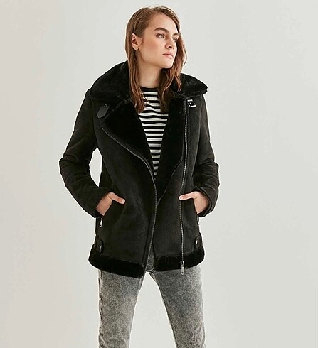 m Beden Stradivarius biker süet mont