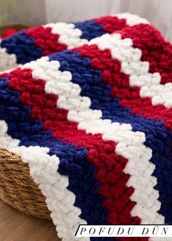 Çocuklar için Çok Renkli Örgü Battaniye - Görsel 4