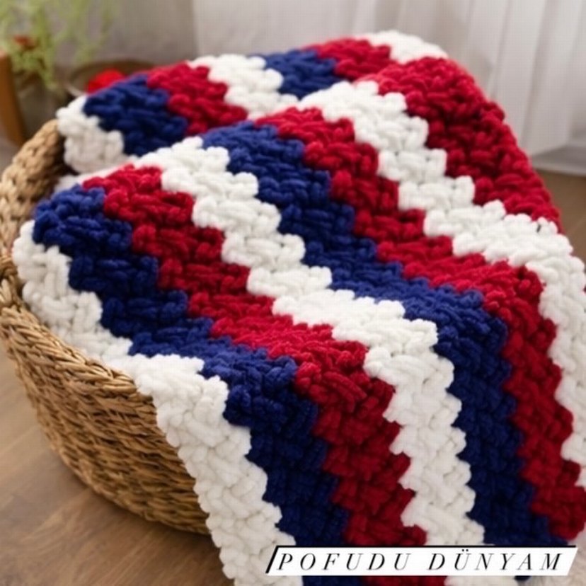 Çocuklar için Çok Renkli Örgü Battaniye - Görsel 4