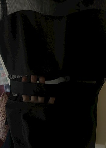 28 Beden siyah Renk Siyah Kemerli Kolsuz Mini Elbise