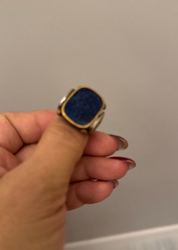 Düğmeli Lacivert gümüş yüzük 925 ayar - Görsel 4