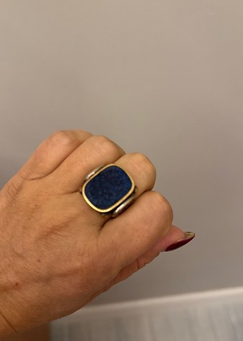 Düğmeli Lacivert gümüş yüzük 925 ayar - Görsel 2