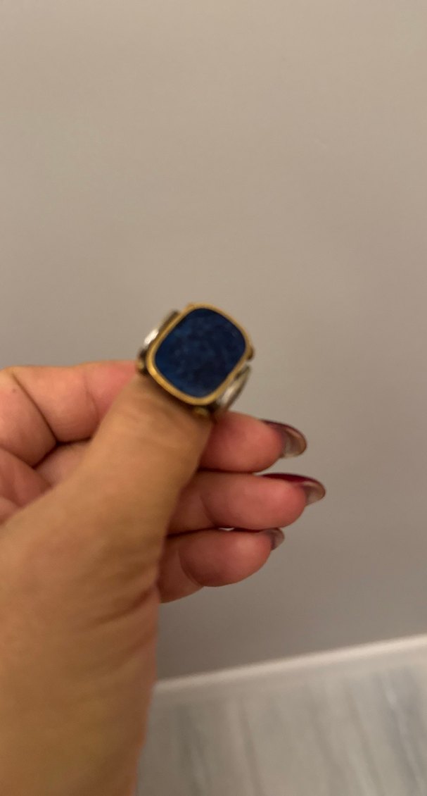 Düğmeli Lacivert gümüş yüzük 925 ayar - Görsel 4