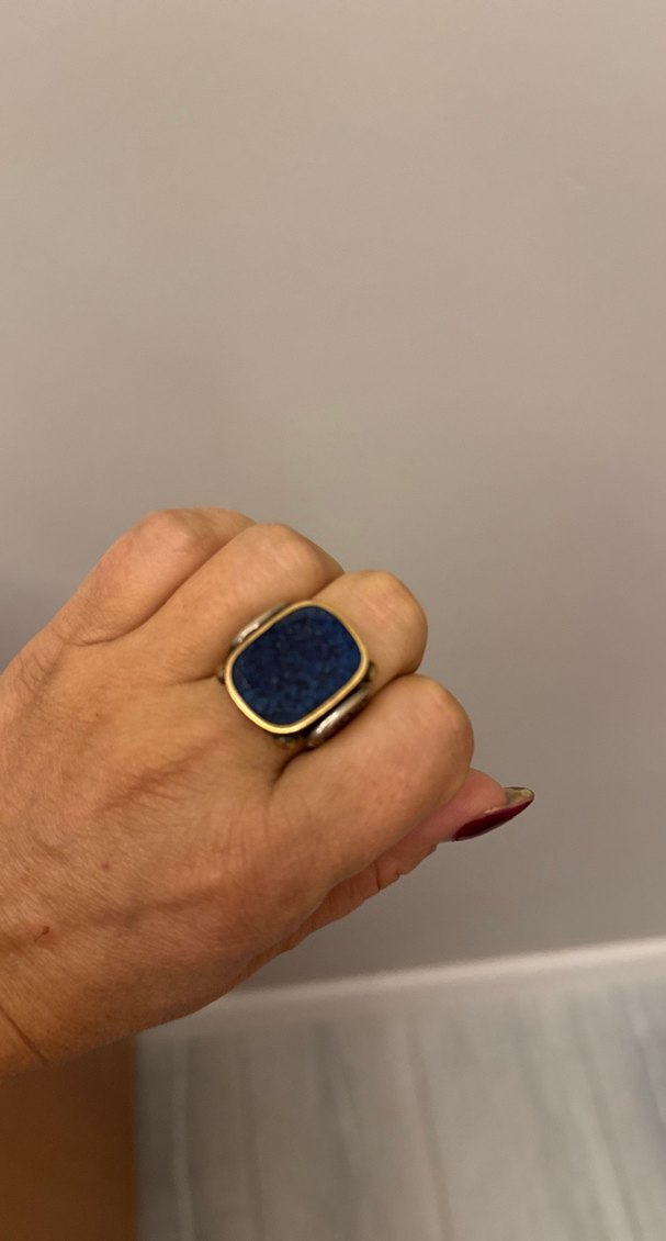 Düğmeli Lacivert gümüş yüzük 925 ayar - Görsel 2