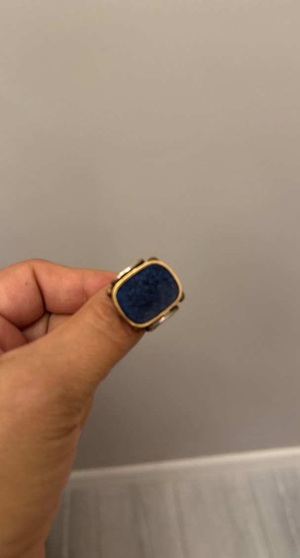 Düğmeli Lacivert gümüş yüzük 925 ayar - Görsel 3