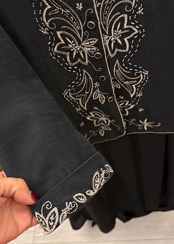 Nakışlı Siyah Uzun Kadın Takım Elbise - Görsel 5