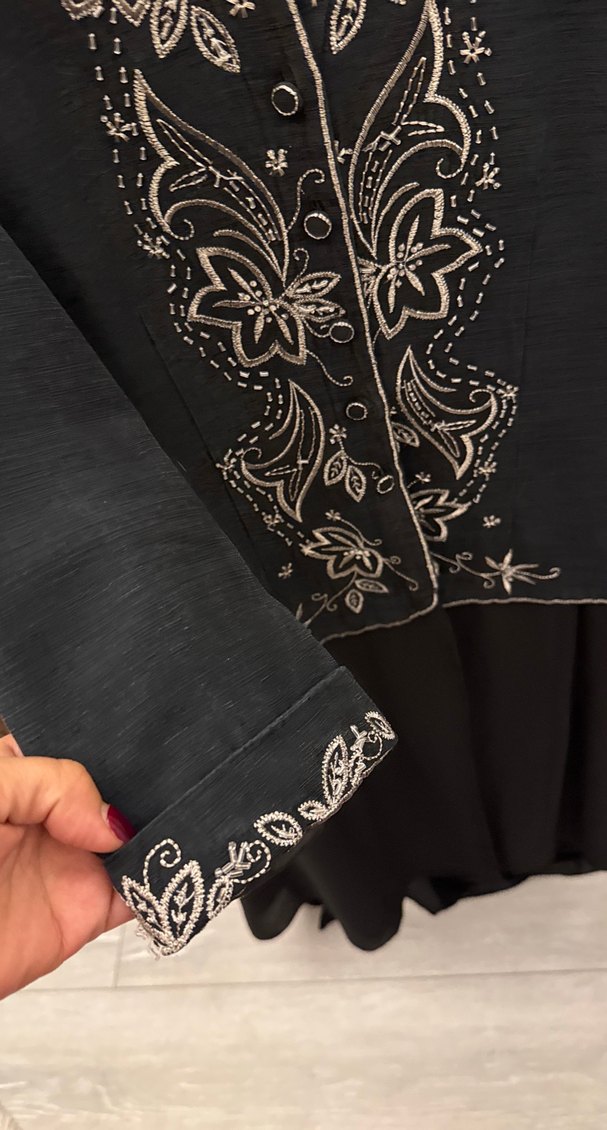 Nakışlı Siyah Uzun Kadın Takım Elbise - Görsel 5