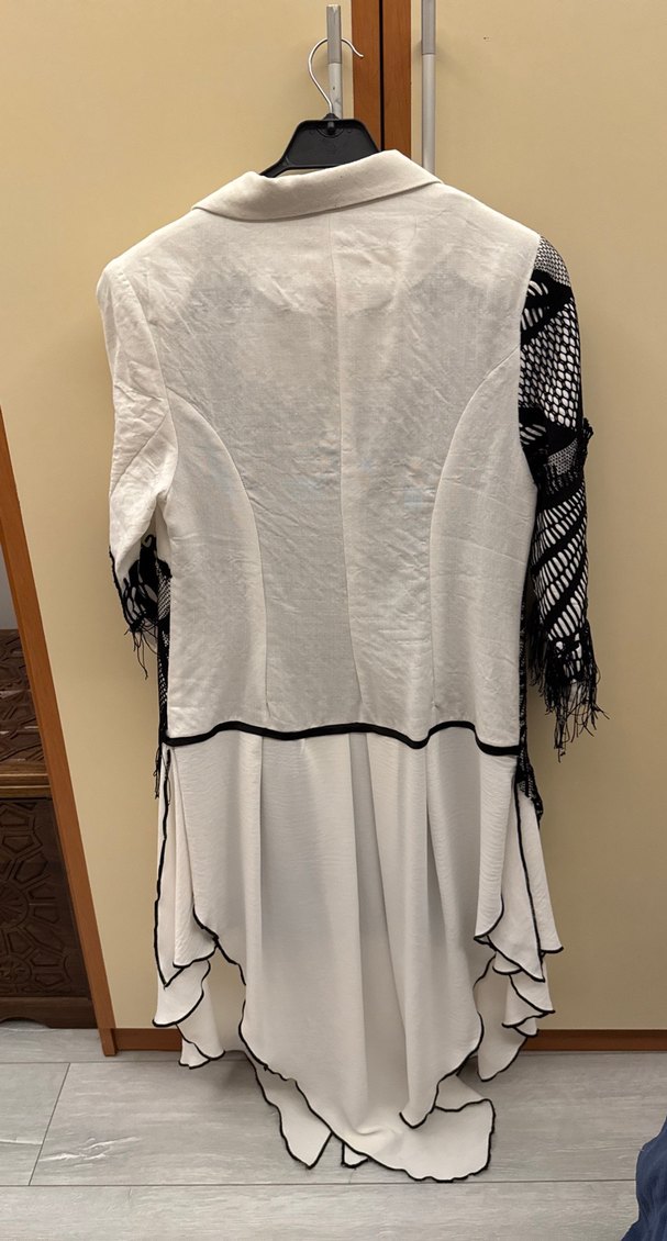 Drapeli, Desenli, Uzun Beyaz Hamile Ceketi - Görsel 2