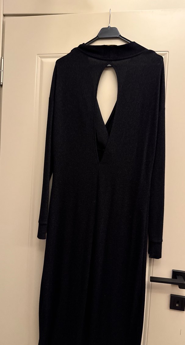 Kadın Siyah Uzun Kollu V Yaka Triko Elbise - Görsel 2