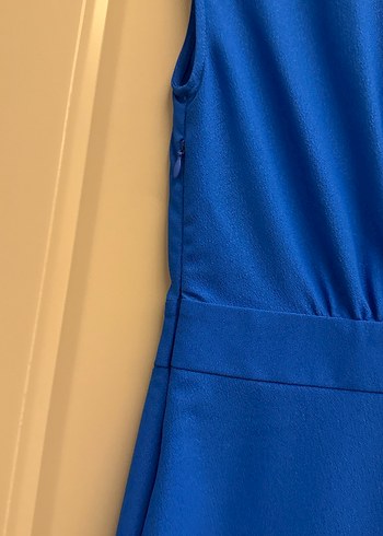 Mavi Drapeli Kolsuz Uzun Kadın Elbise - Görsel 4