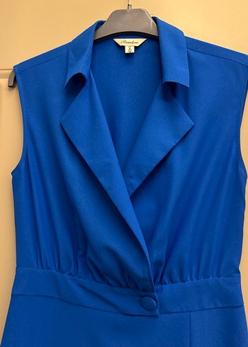 Mavi Drapeli Kolsuz Uzun Kadın Elbise - Görsel 2