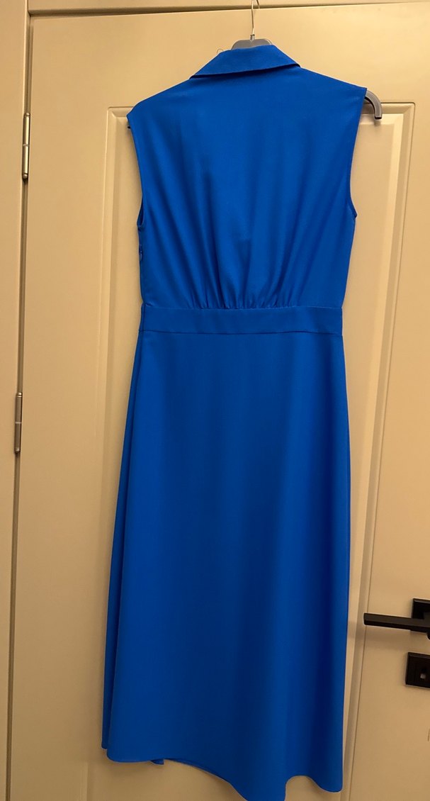 Mavi Drapeli Kolsuz Uzun Kadın Elbise - Görsel 3