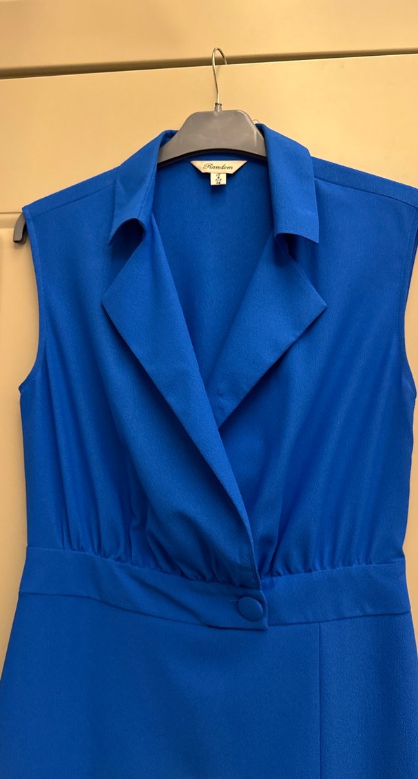 Mavi Drapeli Kolsuz Uzun Kadın Elbise - Görsel 2