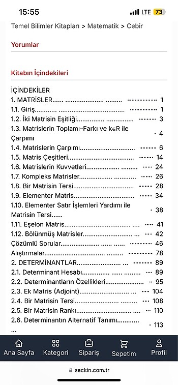  Beden Renk Lineer cebir üniversite kitabı