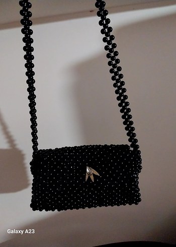 Boncuk İşlemeli Siyah Örgü Kadın Çanta - Görsel 2