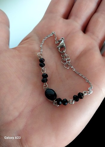 Çelik Zincir Detaylı Siyah Bileklik - Görsel 2