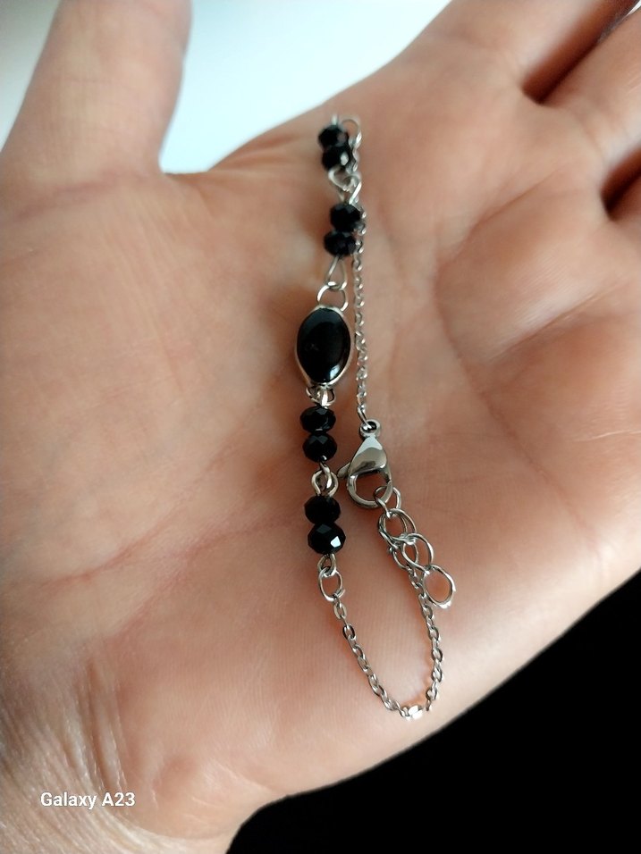 Çelik Zincir Detaylı Siyah Bileklik - Görsel 3