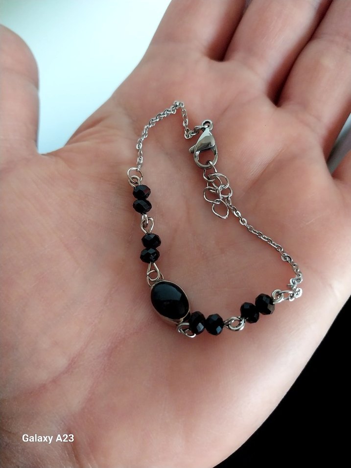 Çelik Zincir Detaylı Siyah Bileklik - Görsel 2