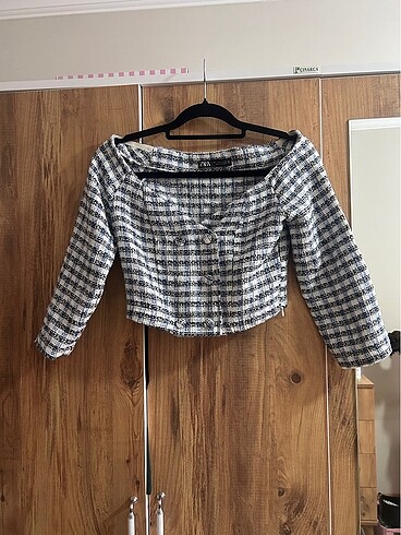 Zara tüvit crop şık bluz
