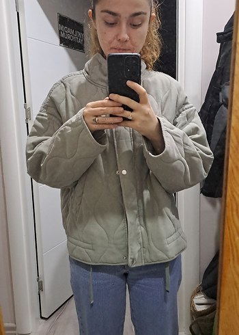 Zara Haki Midi Boy Kadın Puff Denim Mont