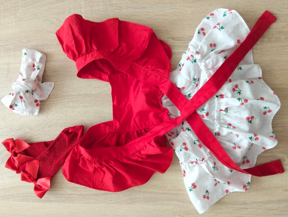 Kız bebek Kirazlı Salopet Elbise Set - Görsel 3