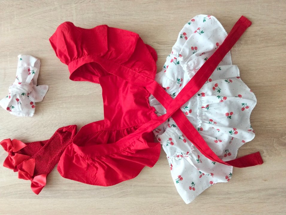 Kız bebek Kirazlı Salopet Elbise Set - Görsel 4