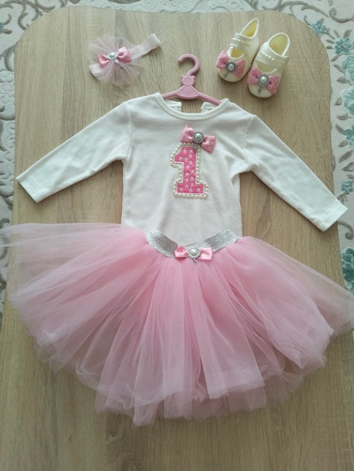 Dantel Detaylı Pembe Bebek Kız Doğum günü Kıyafet Seti - Görsel 4