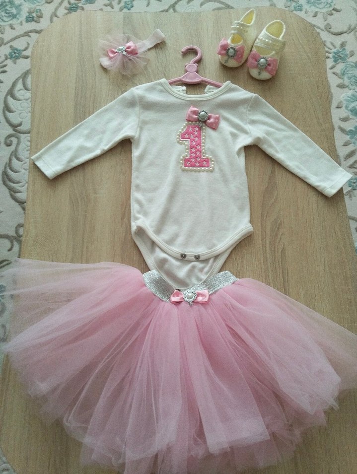 Dantel Detaylı Pembe Bebek Kız Doğum günü Kıyafet Seti - Görsel 3