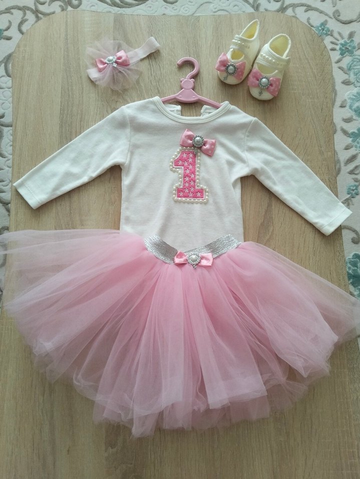 Dantel Detaylı Pembe Bebek Kız Doğum günü Kıyafet Seti - Görsel 5