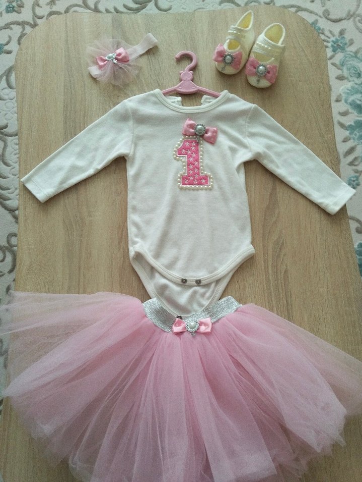 Dantel Detaylı Pembe Bebek Kız Doğum günü Kıyafet Seti - Görsel 2