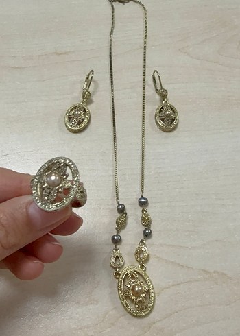 Vintage Nakışlı Zincir Detaylı Altın Takı Seti